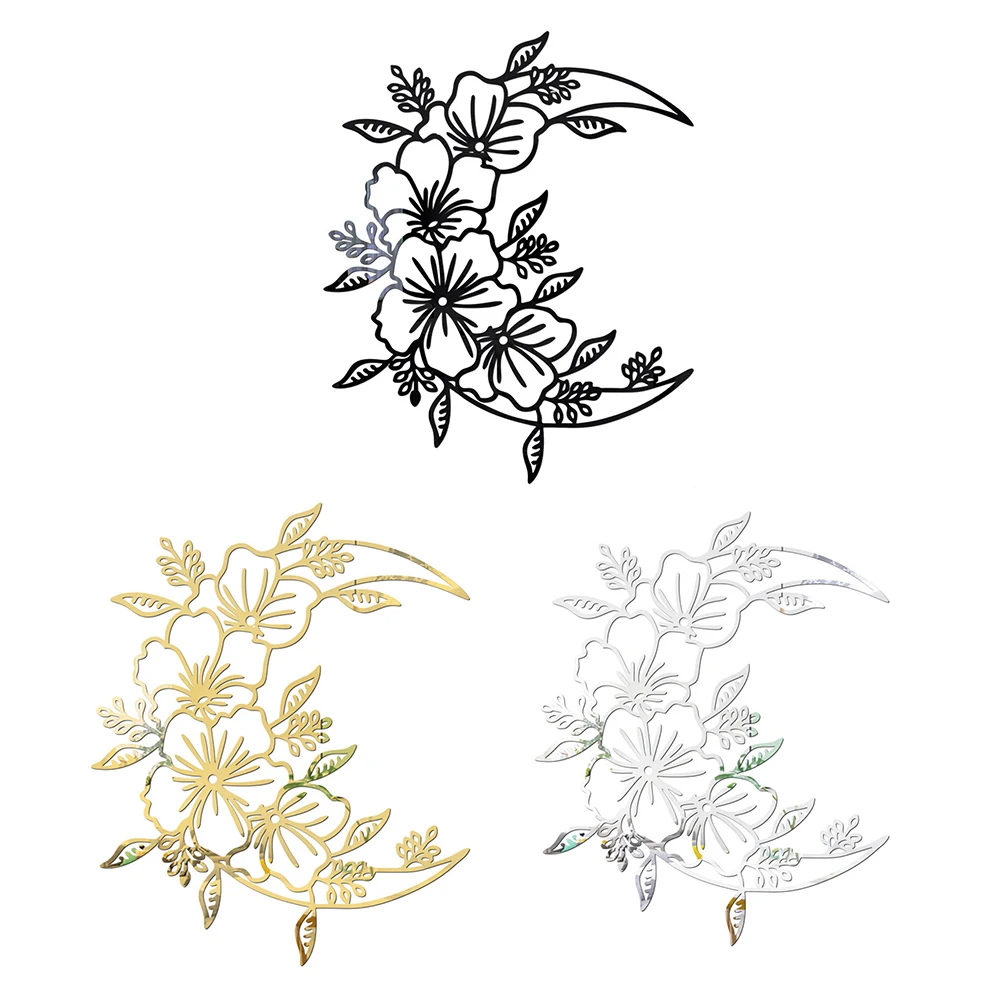 3D акриловая зеркальная Настенная Наклейка с полумесяцем и цветком |