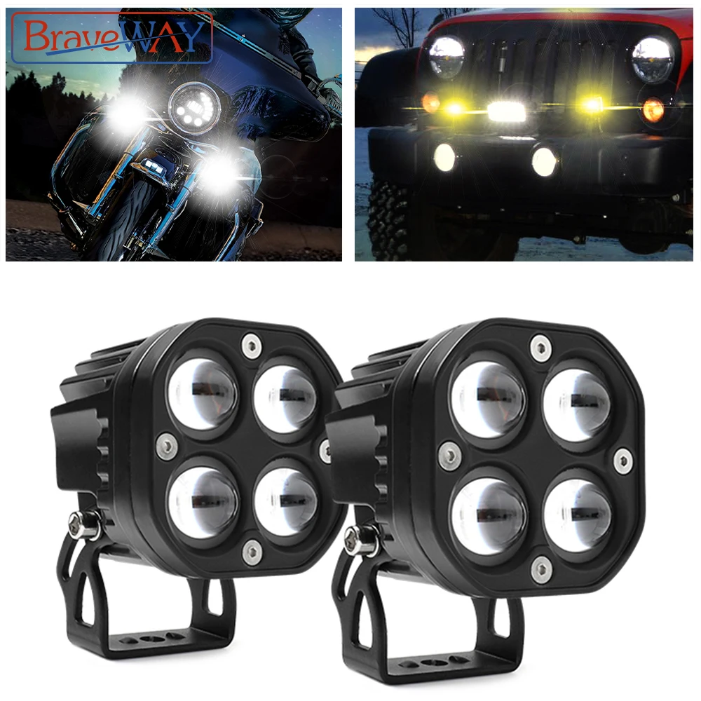 

BraveWAY 3 inch LED Pods Light 36W 20000LM 3000K+6000K White + Yellow Fog Lights Off Road LED Square Lamp for ATV UTV Truck
