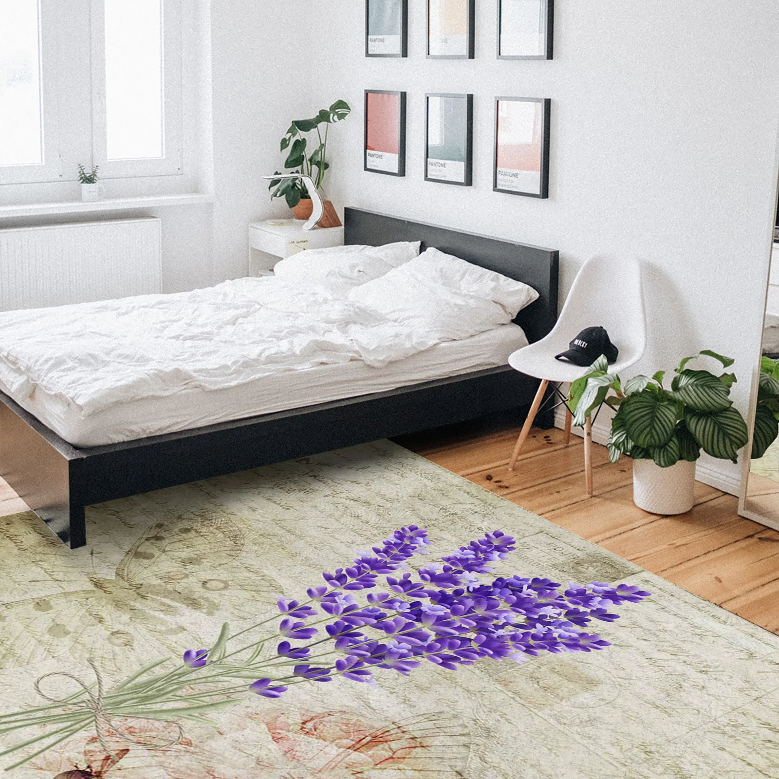 Flower Retro Plant Lavender Purple Carpet for Living Room Bedroom Decor Vintage Right-Angle Rectangular Rug Home Outdoor Mat |
