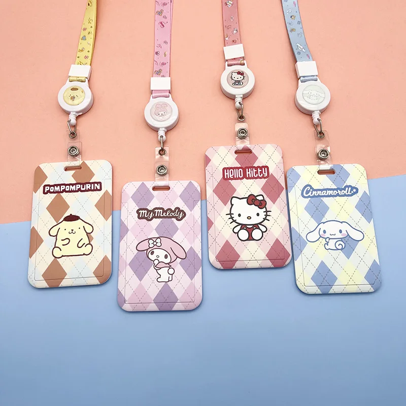 

Kawaii Sanrio Anime Doll HelloKitty Kuromi Mymelody Cinnamoroll Pompom Purin Cute Cartoon Lanyard Student Bus Card ID Holder