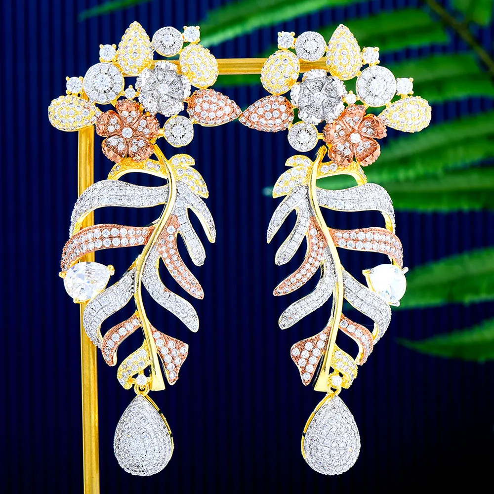 

GODKI 2021 New Flower Charms Long Statement Dangle Earrings for Women Wedding Fashion Cubic Zircon Bohemia Jewelry