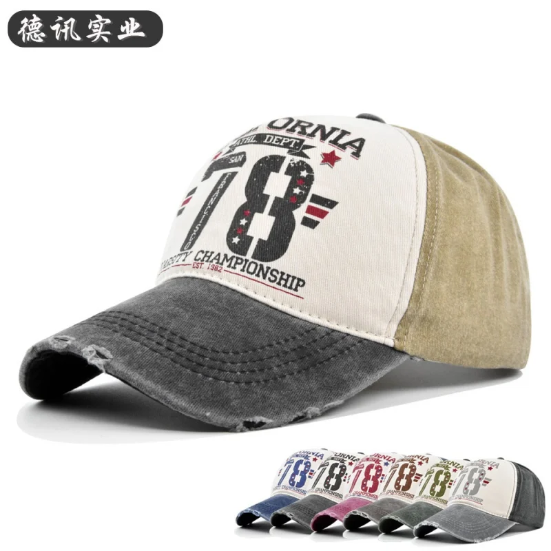 

Cross-Border Graffiti Printing Baseball Cap 78 Washed Distressed Cap Color Matching Baseball Cap Floppy Hat Curved Brim Peaked C