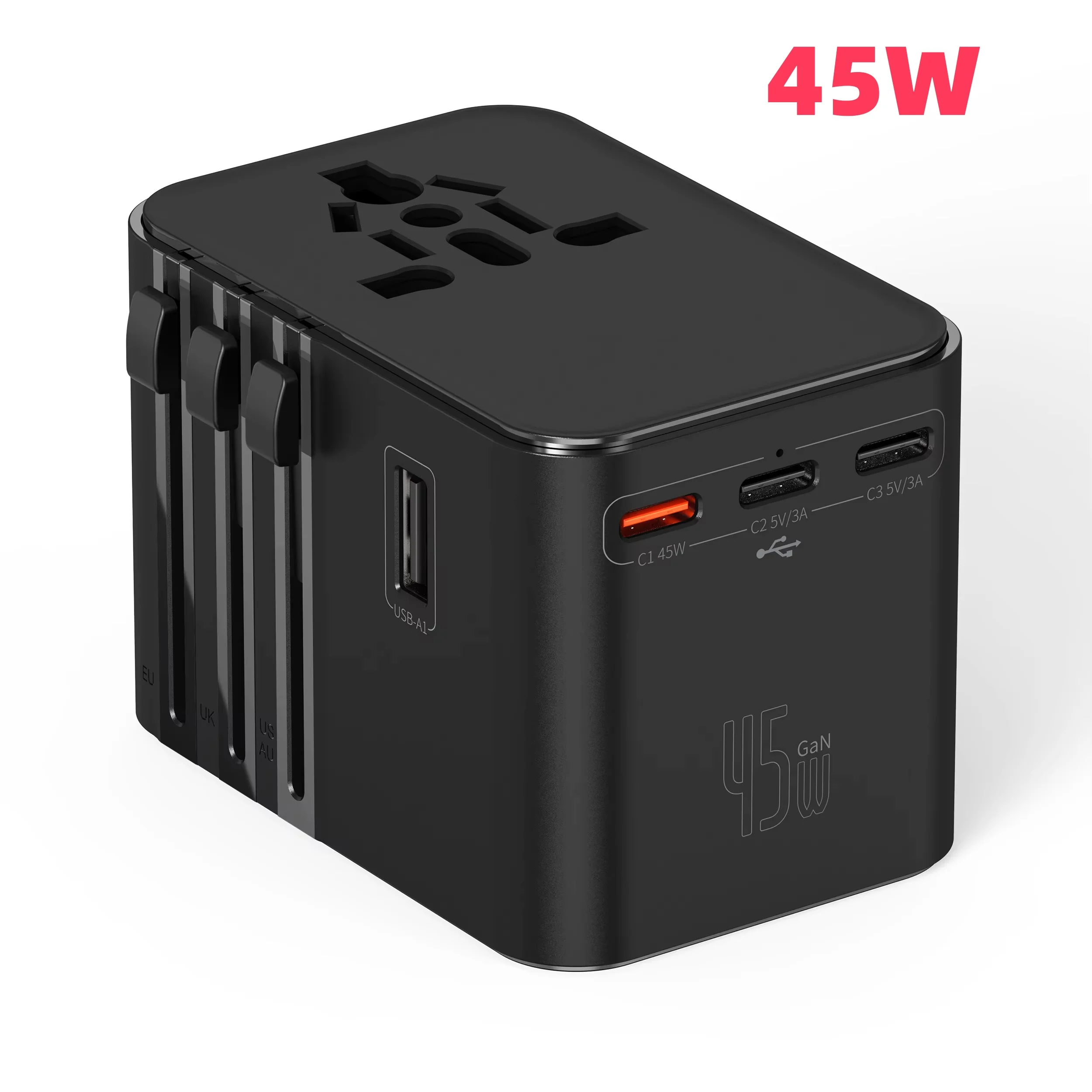 

JINGMIN WG-03 Универсальный сетевой адаптер 4 розетки 1 USB 2 Type-C 25Вт