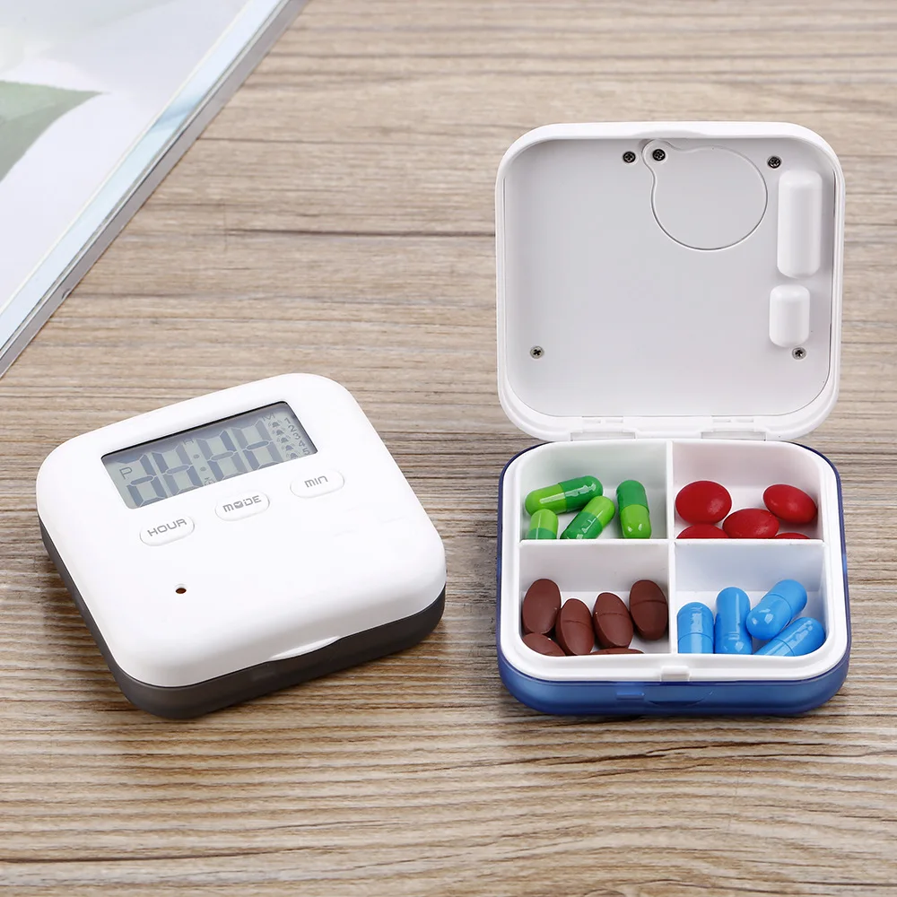 

4Grid Intelligent ABS Pill Box Electronic Timing Reminder Medicine Boxes Vibration Reminder Alarm Reminder Pill Container Care