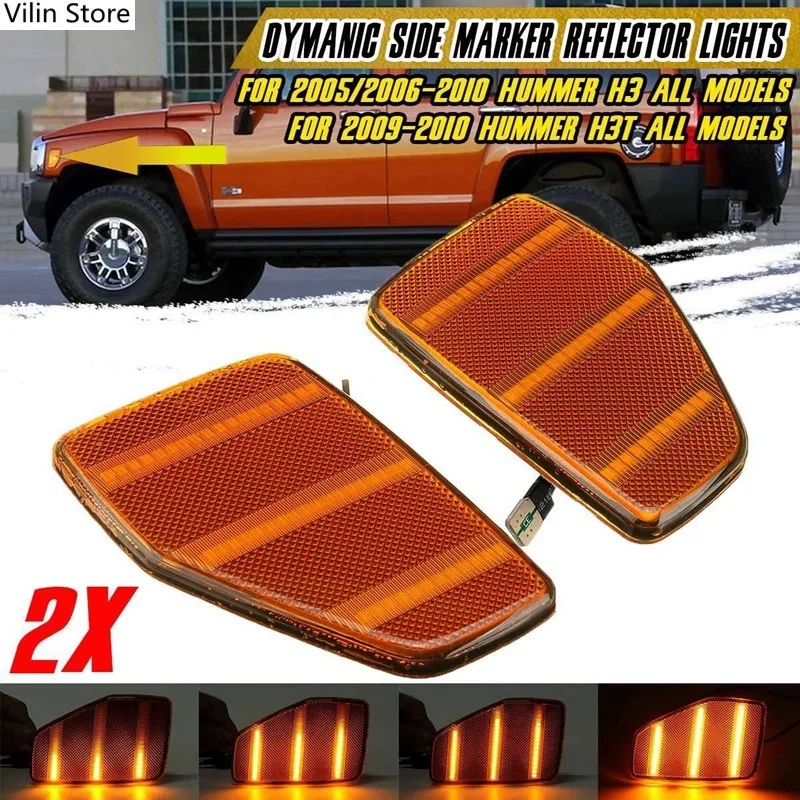

Yellow Dynamic LED Front Fender Side Marker Lights for Hummer H3 2005-2010 H3T 2009-2010