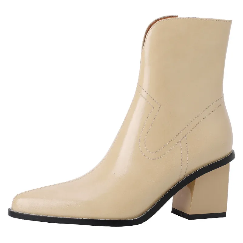 

Dilalula Women's Ankle Boots High Heels Pointed Toe Sewing Genuine Leather Shoes Woman Autumn Winter Office Ladies Short Boots