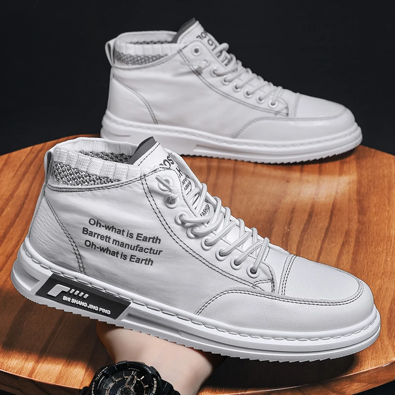 

Мужская обувь с высоким верхом Новая Универсальная Корейская версия кожаные высокие повседневные туфли студенческие дышащие универсальны...