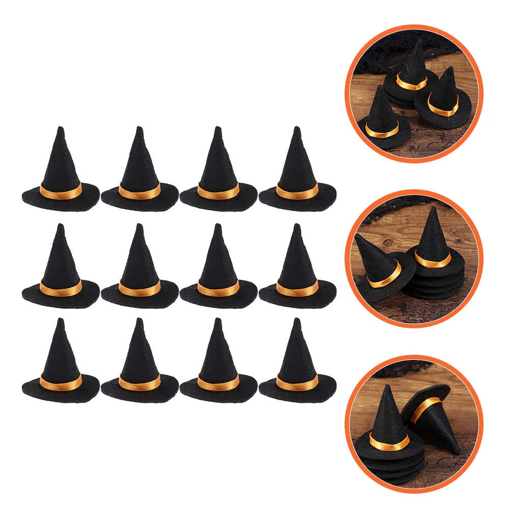 

12 Pcs Mini Witch Hat Halloween Bottle Topper Hats Decorations Decorate Supplies Cover Felt Cloth Bottles