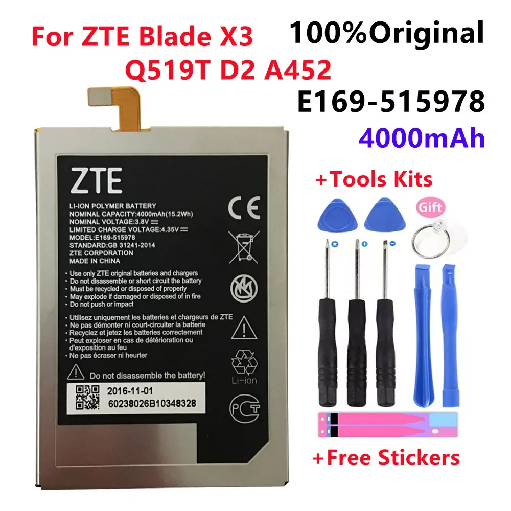 

2023New 100% Original New Tested 4000mAh E169-515978 515978 For ZTE Q519T Blade X3 Blade D2 Blade A452 T620 T-620 Battery Bateri