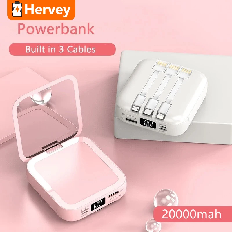 

Портативный мини-Внешний аккумулятор 20000 мАч, зеркальный внешний аккумулятор с цифровым светодиодным дисплеем для макияжа, внешний аккумул...