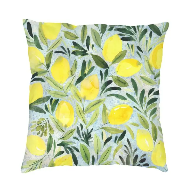 

Watercolor Lemon Tree Cushion Cover Citrus Fruit Botanical Art Soft Luxury Pillow Cases For Sofa Home Decoration Pillowcover