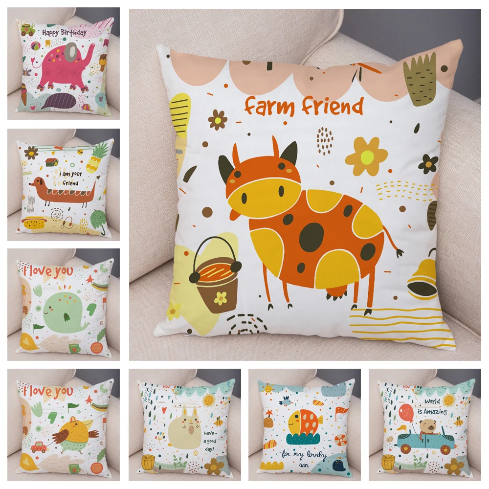 

Cute Cartoon Animal Cushion Cover Kids Room Sofa Cute Elephant Dog Pillowcase Pillowcase