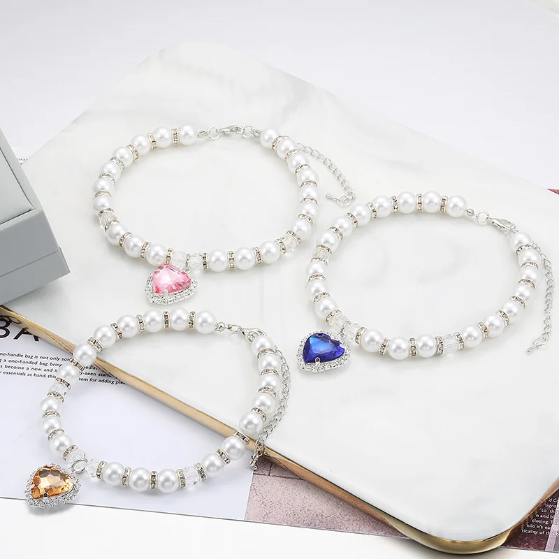 

Ожерелье Стразы для домашних животных, роскошное ожерелье с жемчужинами в японском стиле, ошейник для котенка для домашних животных