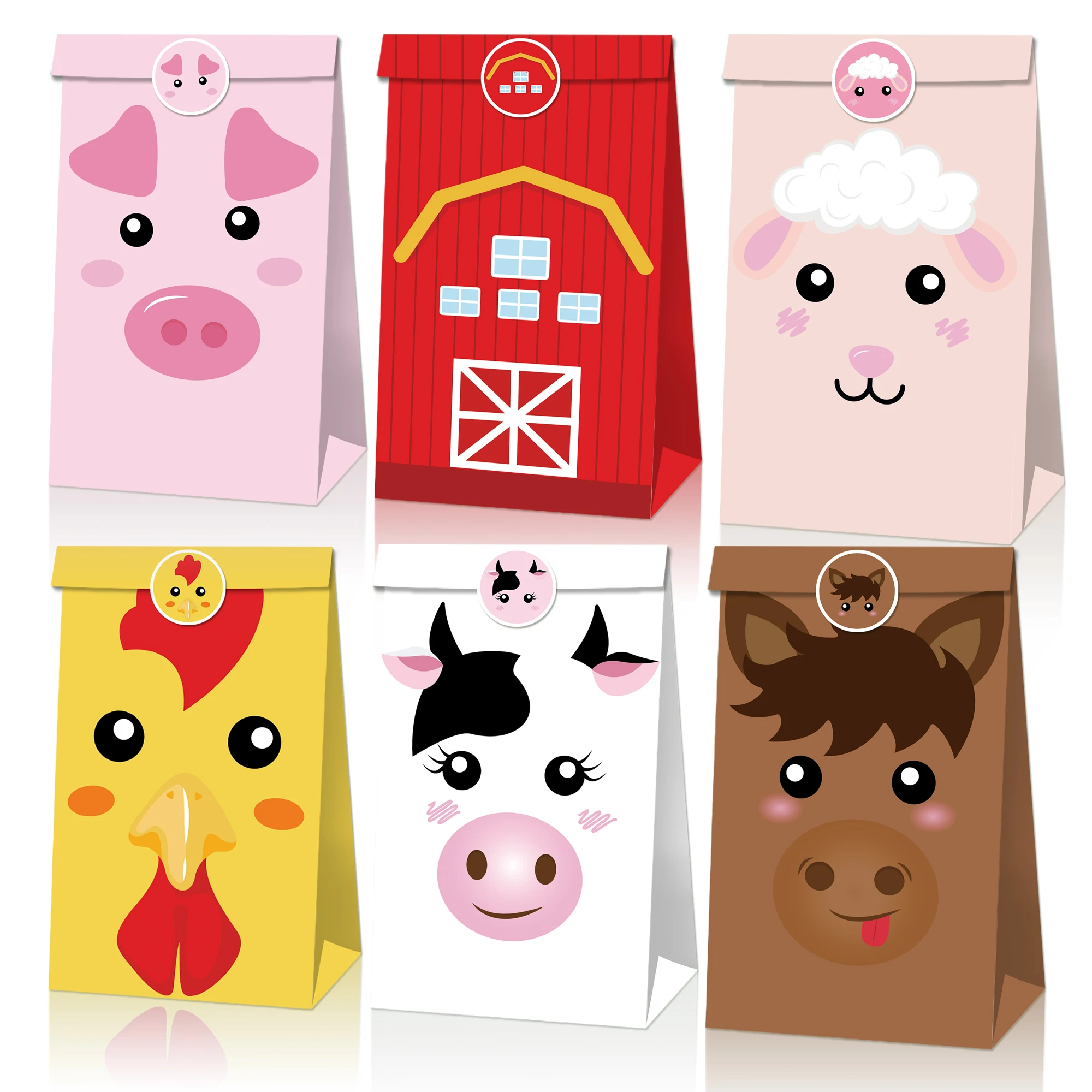 

LB105 12Pcs Cartoon Farm Animals Milk Cow Pig Birthday Party Candy Packing Kraft Paper Gift Bags Baby Shower Party Decorations
