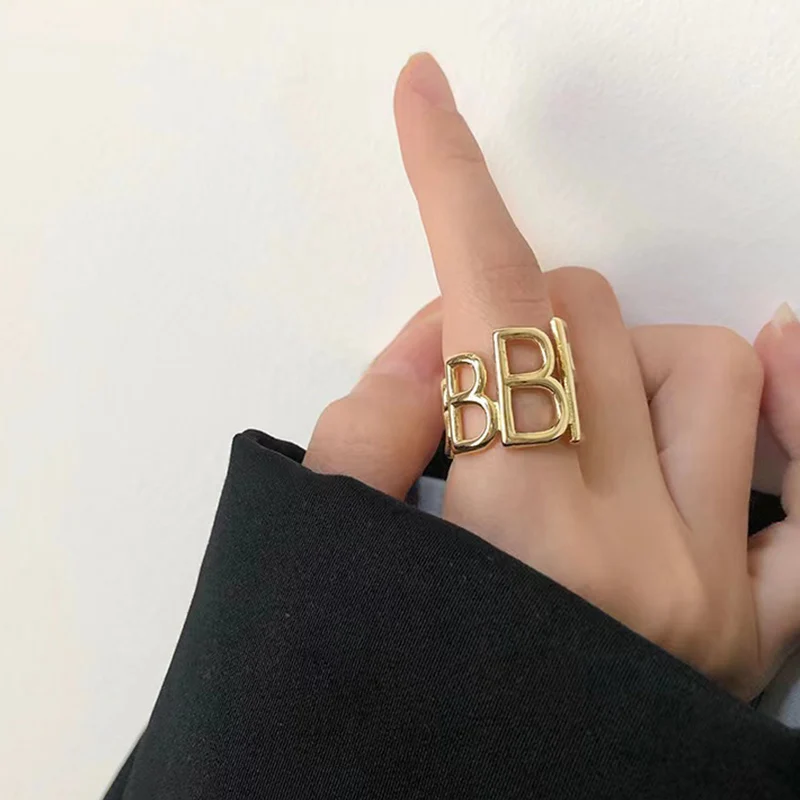 

WOOQW Adjustable Hollow B letter Gold Rings Metal Statement Finger Rings For Women Men Open Ring 2022 Fashion Jewelry