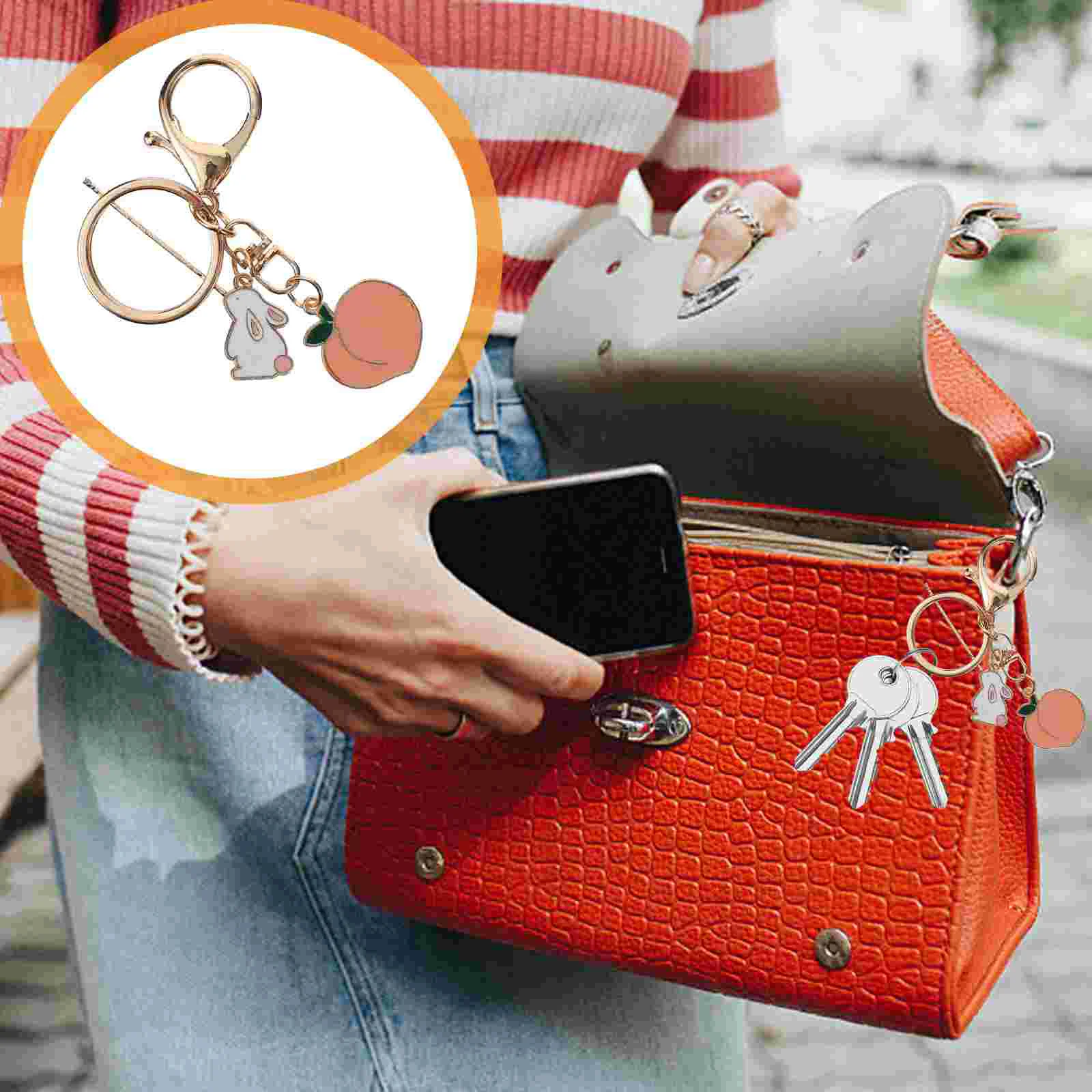 

Peach Keychain Hanging Keyring Bag Accessory Dripping Handbag Holder Decoration