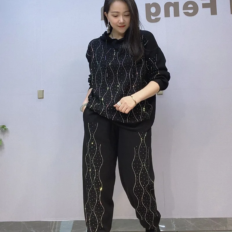 Casua Fashionl Geb Panger Potloodbroek Sets Dames Outfits Plus Maat 2 Delige Свитер Lange Mouwen Top Bijpassende 2024 Nieuw