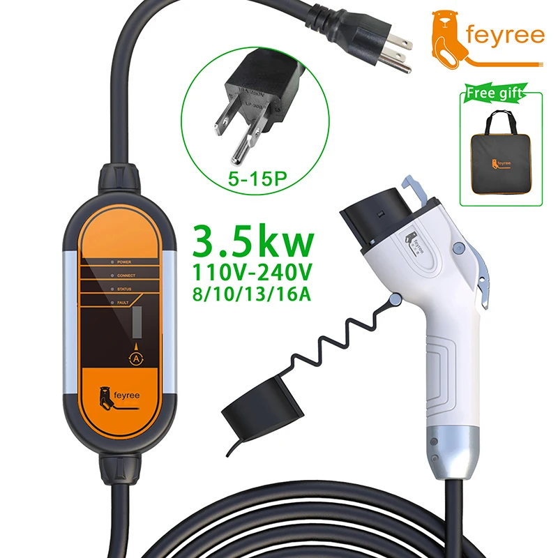 

feyree Type1 Cable j1772 Cord EV Portable Charger 5m Cable Fast Charging Box 16A 3.5KW 32A 7KW EVSE 14-50P Plug Electric Vehicle