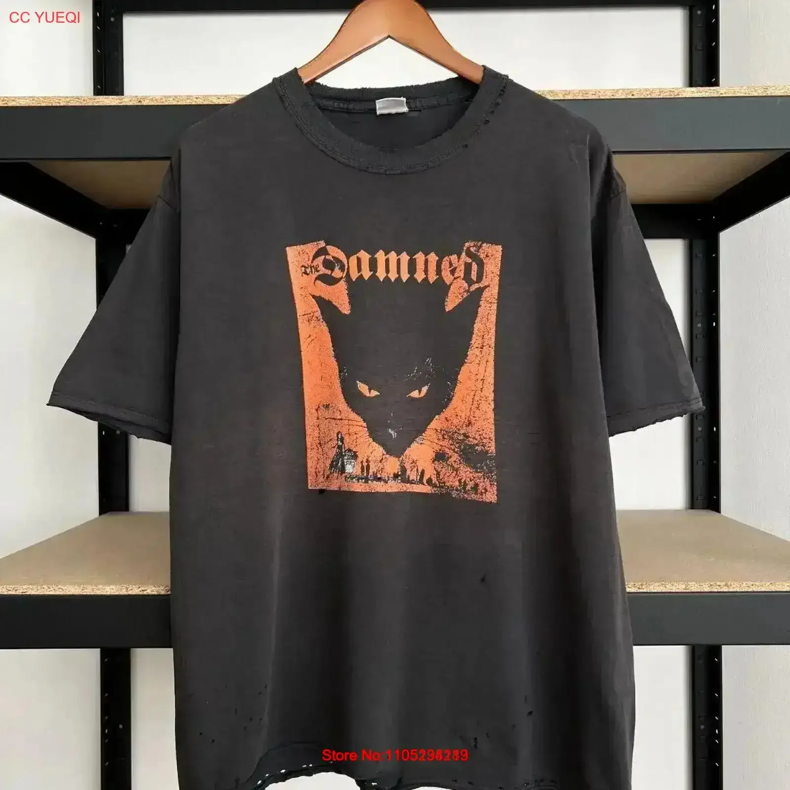 Фото Винтажная черная футболка The Damned Cat 2000, размер XL, модная повседневная стильная дышащая мягкая растянутая винтажная футболка №1
