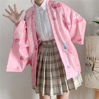 lolita sweet strawberry bunny kimono cardigan women girls anime cosplay robe sunscreen clothes summer cover up blouse shirt top