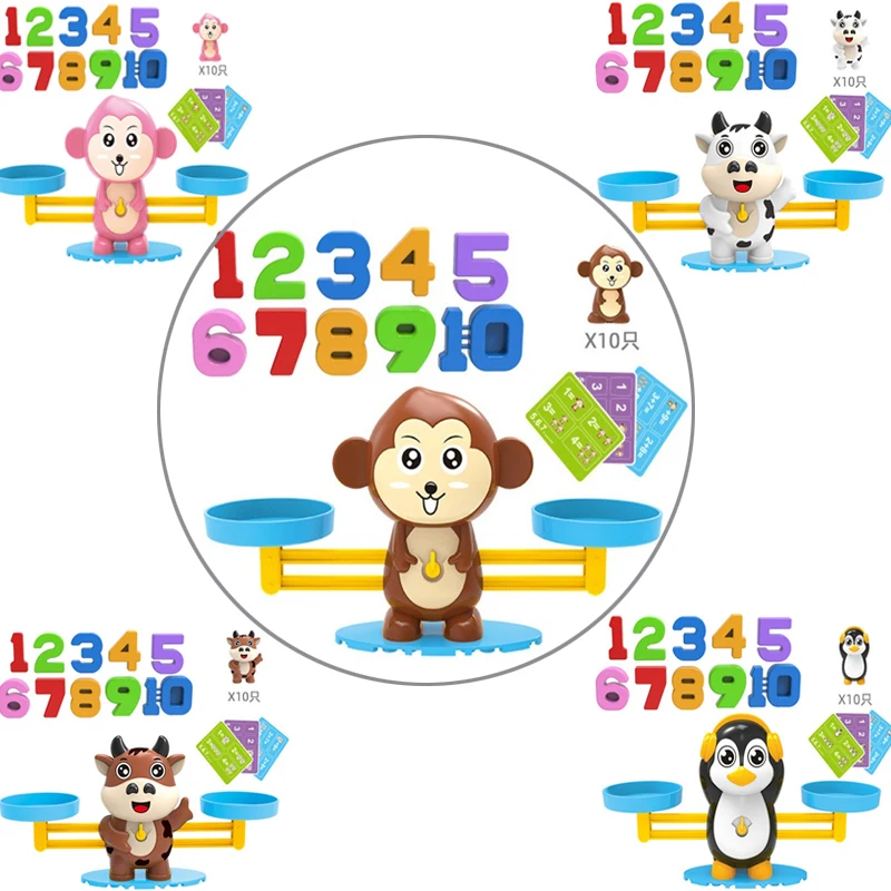 

Montessori Math Toy Digital Monkey Balance Scale Educational Math Penguin Balancing Scale Number Board Game Kids Learning Toys