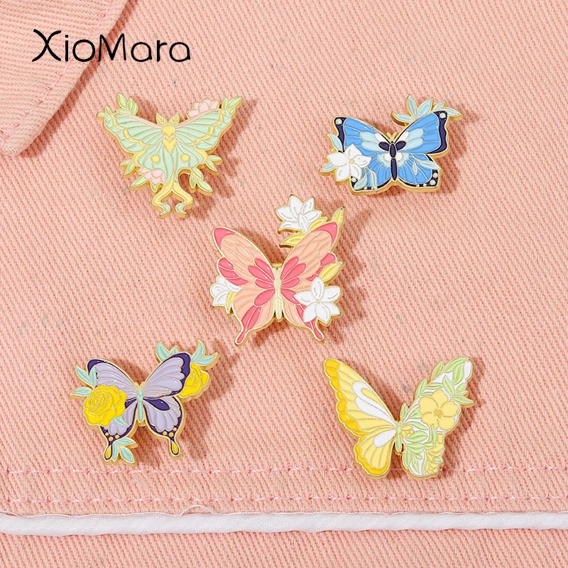 

5 Style Butterfly Enamel Pins Colorful Flower Fairy Butterfly Brooches On Clothes Lapel Pins Gifts For Women Girls Jewelry