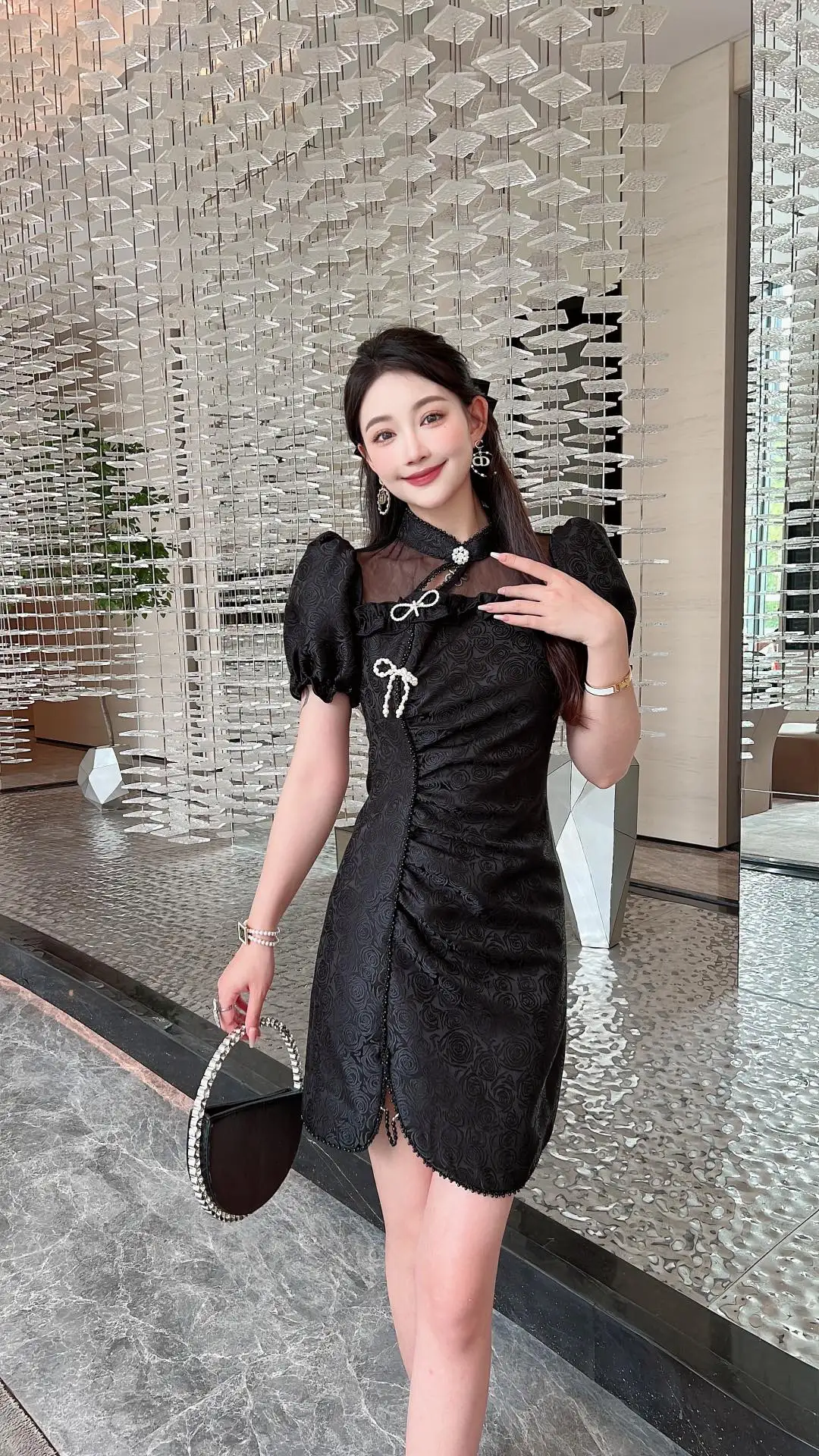 2023 spring and summer women's clothing fashion new Mesh Stitching Dress 0511
