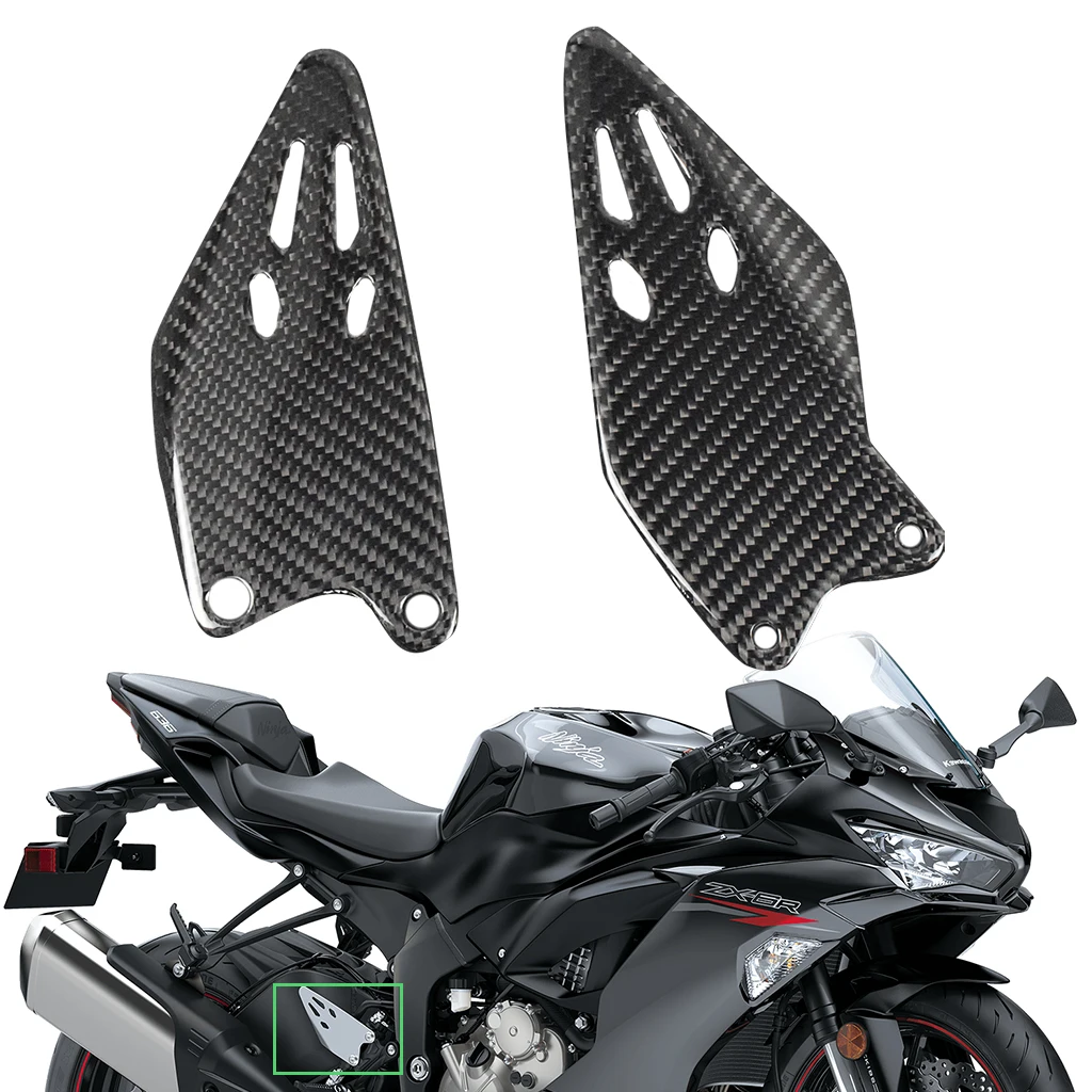 3K Real Twill Weave Carbon Fiber Motorcycle Accessories Fairing Heel Guards plates Foot Rests For Kawasaki ZX-6R  ZX6R 2019 2020