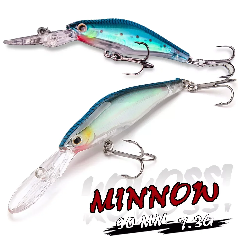 

1PCS 3D Luminous Night Fishing Minnow Lure 9cm 7.3g Isca Artificial Hard Fishing Bait Minnow Lures Tackle With 2 Hooks Pesca