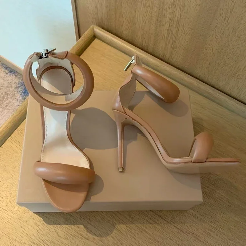 High Fashion Super Heel Back Zipper Sandals Sexy Genuine Leather Ankle-Strap Stiletto Lady Wedding Banquet Sapato Feminino