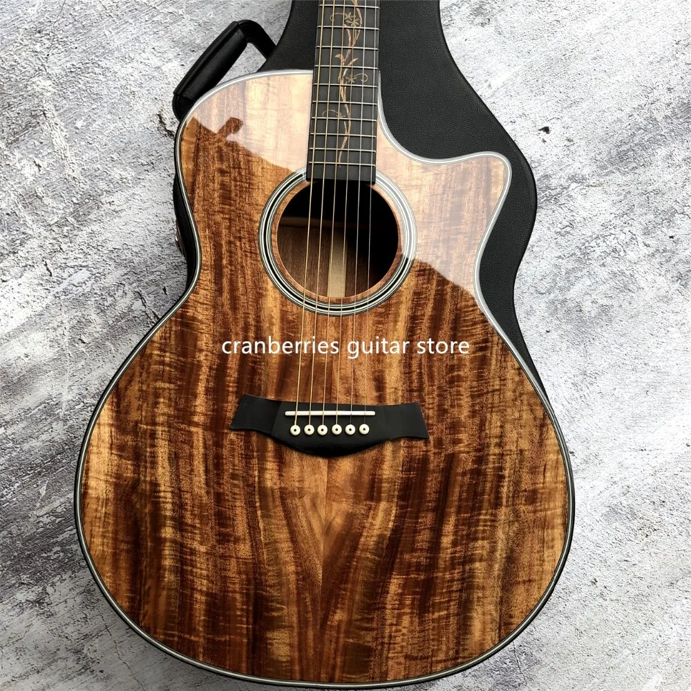 

41 Inches K24ce Solid Koa Top Natural Acoustic Electric Guitar Grover Tuners, China Fishm or A11 Pickup, Single Cutaway