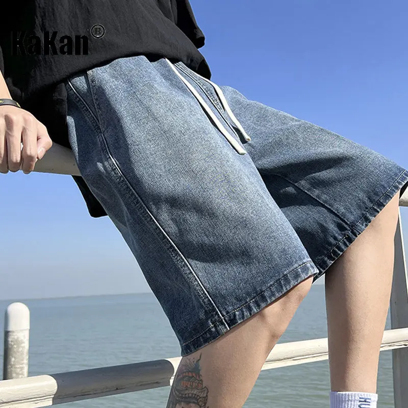 Kakan - New Yellow Mud Washed Old Jeans Men's Wear, High Street Loose Versatile Fashion Brand Capris Jeans K24-KJ502