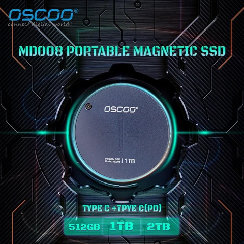 OSCOO MD008 Магнитный Портативный SSD 512 ГБ / 1 ТБ / 2 ТБ Серый