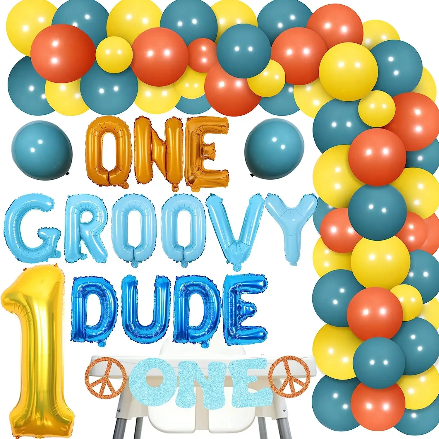

One Groovy Dude 1st Birthday Party Decoration Boy Retro Hippie Boho Balloon Garland Kit One High Chair Banner for Party Supplies