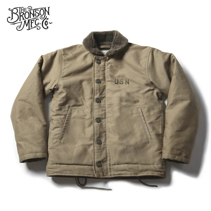 

Vintage Bronson USN N-1 Deck Jacket WW2 Military Uniform Motorcycle Men's Coat 3 Colors