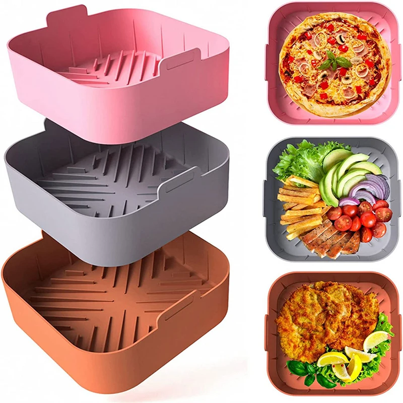 1 PC Reusable Airfryer Silicone Basket Air Fryer Liner Oven Baking Tray Fried Pizza Chicken Basket Baking Mat Mold Easy To Clean