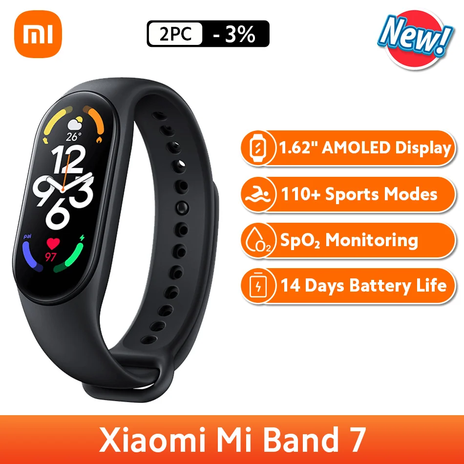 

Смарт-браслет Xiaomi Mi Band 7, 6 цветов, водостойкий