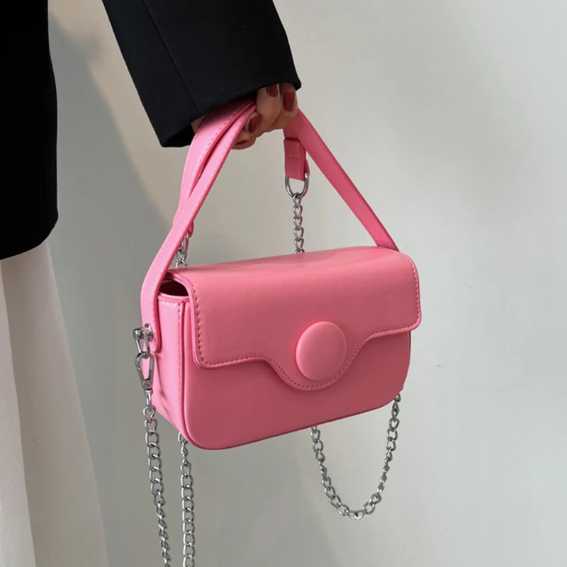 

New Fashion Solid Color Handbags Women 2022 PU Leather Chain Square Shoulder Crossbody Bags Femme Simple Office Lady Handbag