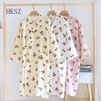 summer pure cotton gauze kimono women nightgown springautumn japanese cotton linen thin bathrobe sweat steam clothes pajamas