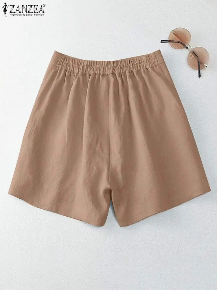ZANZEA Fashion Knee Length Shorts Summer Casual Solid Color Trousers Women Streetwear Loose Pantalon Elastic Waist Pant Oversize