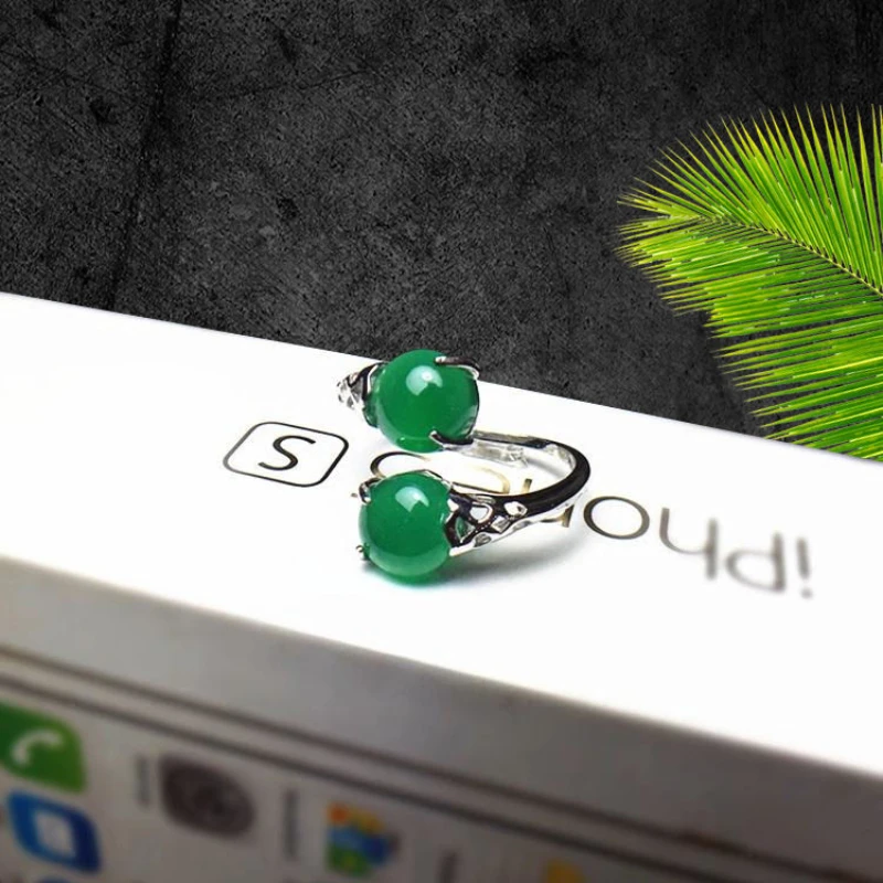 

Natural Chrysoprase Gemstone Ring S925 Sterling Silver Women's Opening Personality Ring Onyx Gift Opening