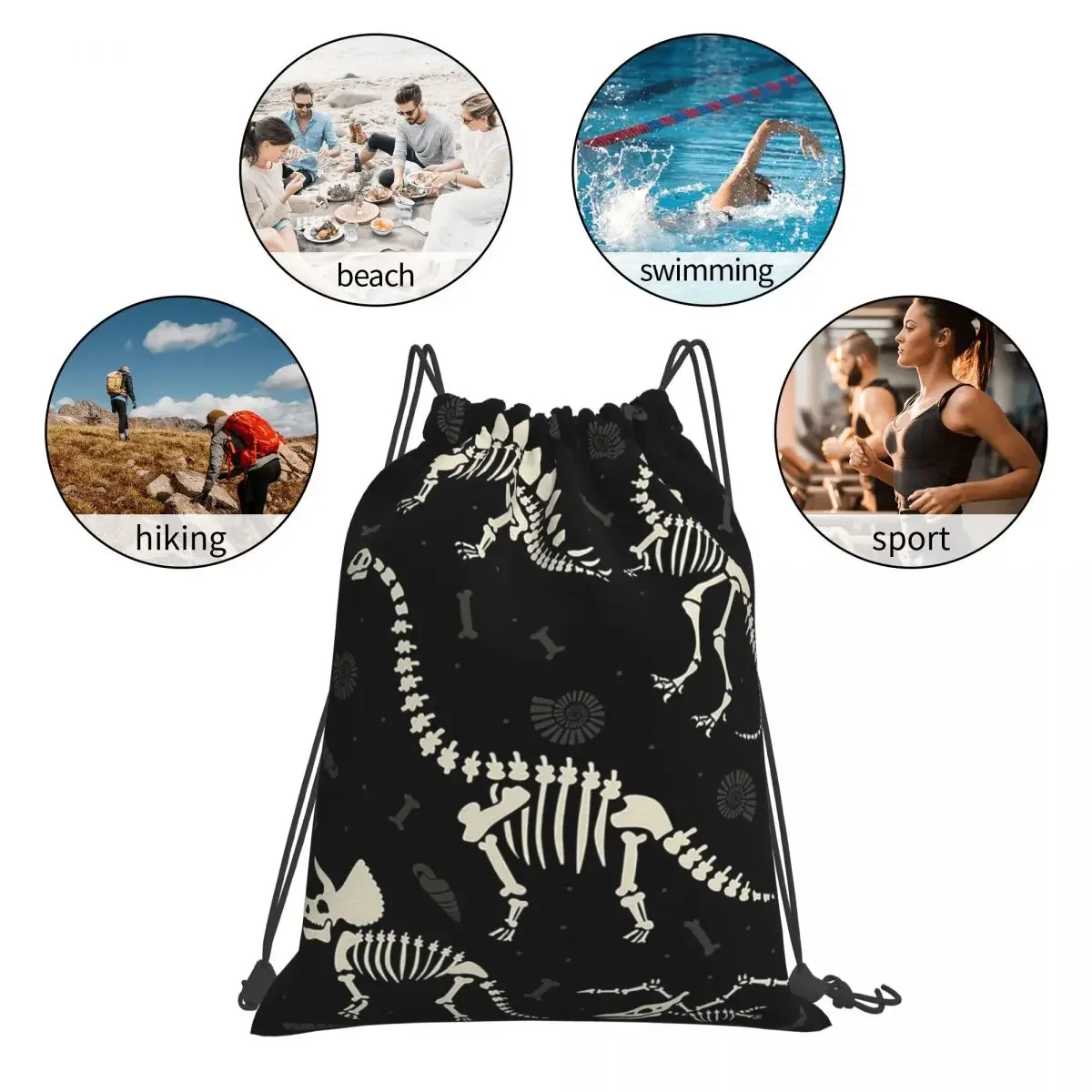 Черные рюкзаки с окаменелости динозавров сумки на шнурке карманная сумка для