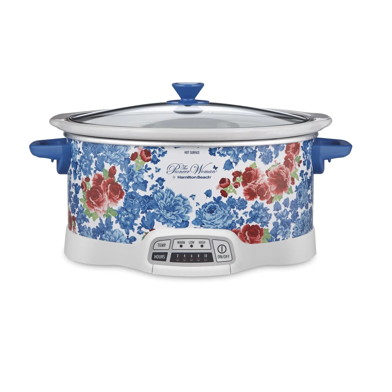 

Red and blue rose color scheme programmable slow cooker