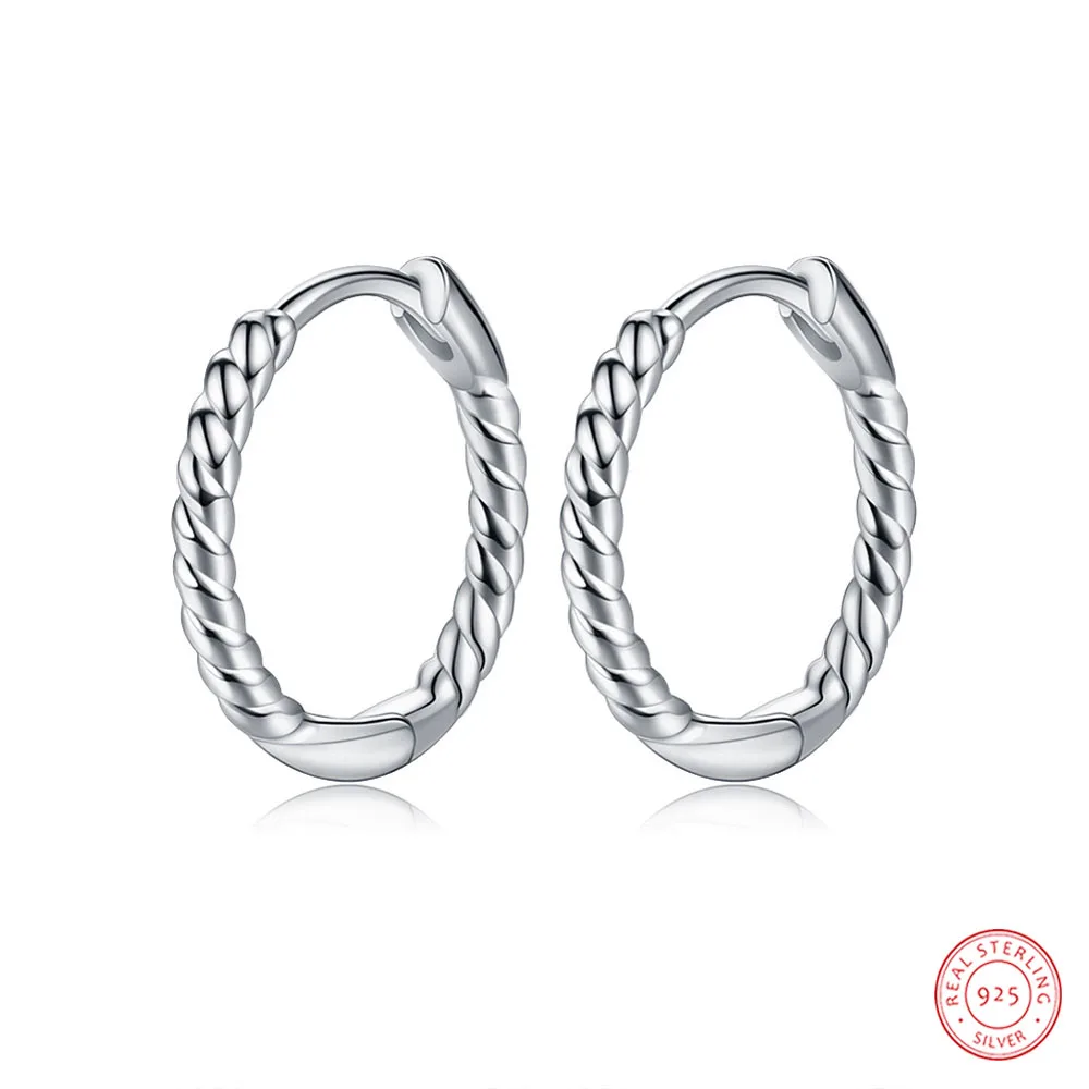 

CELAYI S925 Sterling Silver Twist Hoop Earrings Simple Creative Hemp Rope 925 Silver Earrings Prevent Allergy Party Jewelry Gift