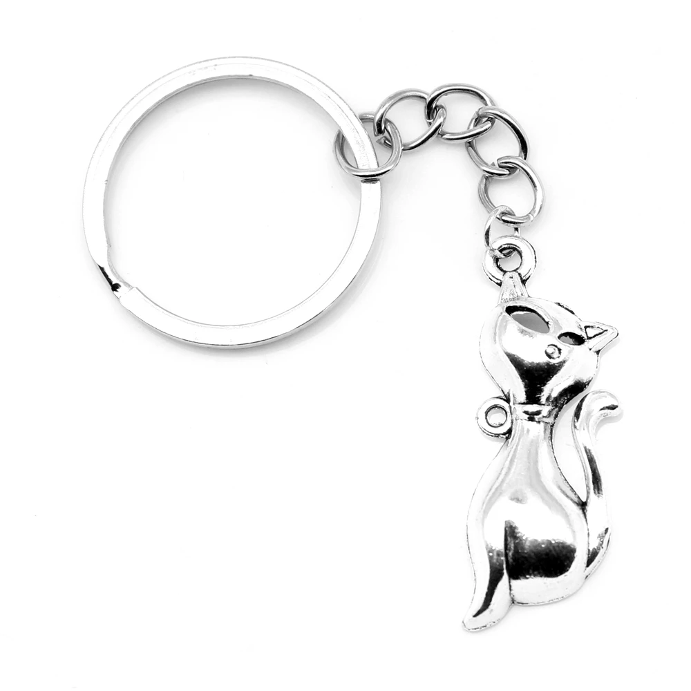 

1pcs Antique Silver Color 12x38mm Cat Keychain Handmade Jewerly Diy