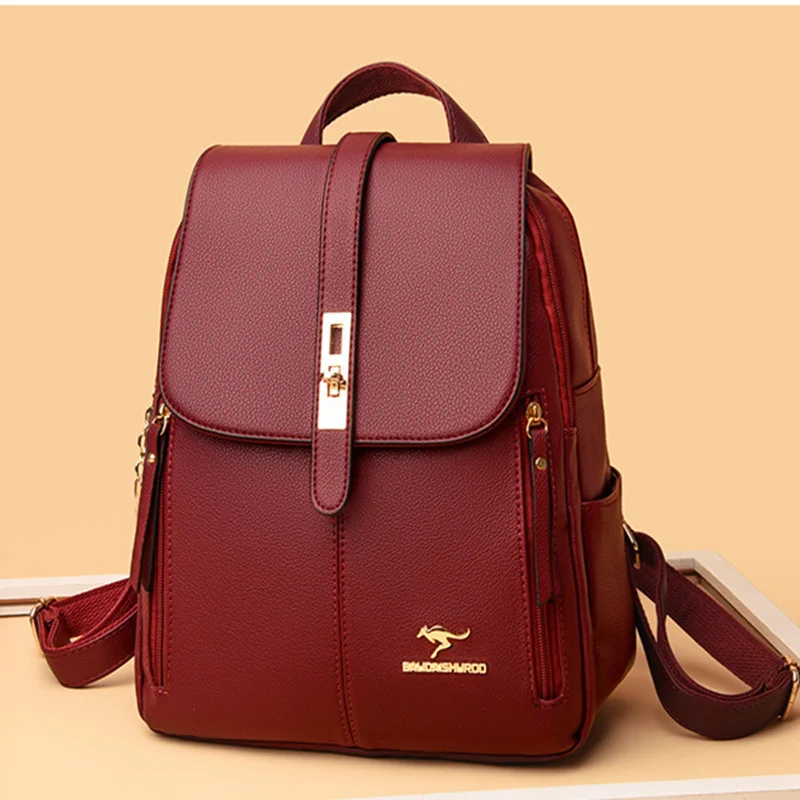

Elegant PU Leather Women's Backpack Fashion Travel Female Mochilas Shoulder Bag Large Capacity School Bags For Girls