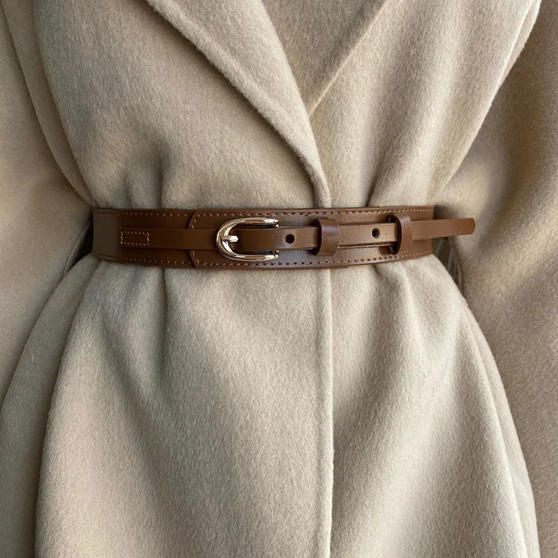 Oval Pin Buckle Leather Belt Women's Matching Skirt Dress Coat All-match Casual Pure Cowhide Decorative Belt
