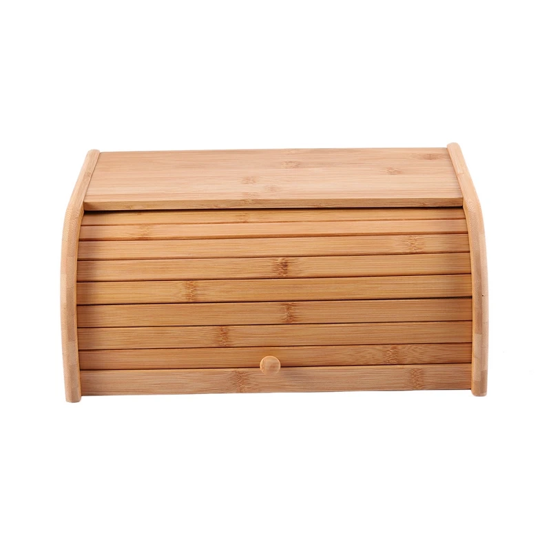 

Natural Bamboo Bread Holder Food Storage Container Kitchen Roll Top Bread Storage Box Kitchens Supply