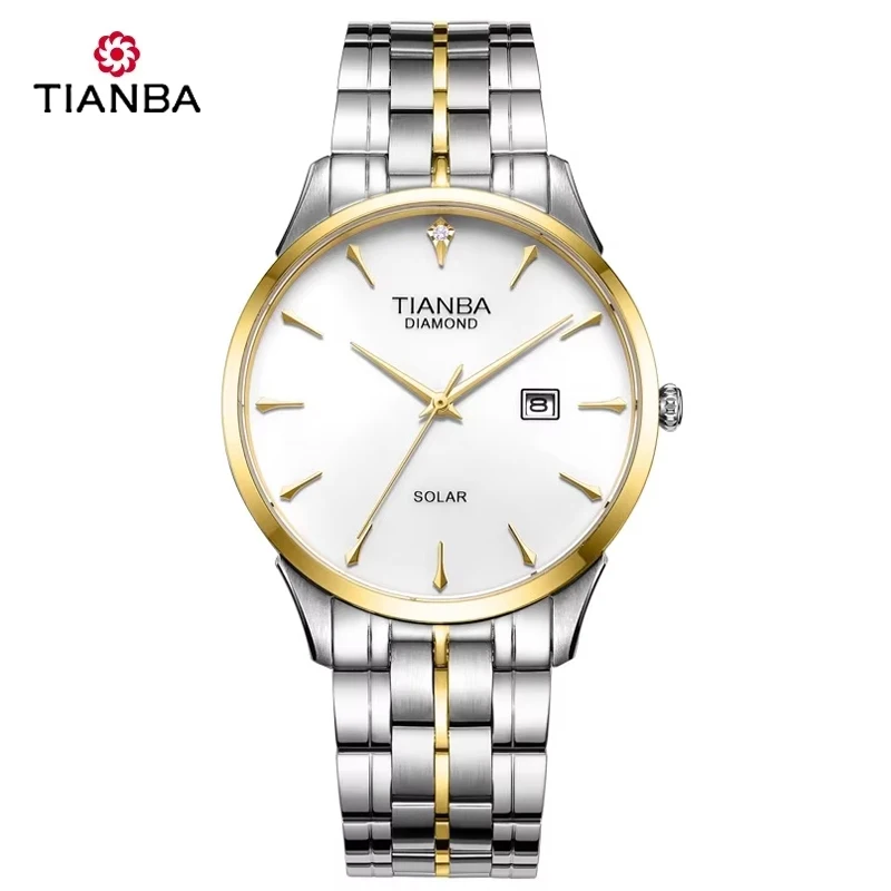 Женские кварцевые часы с календарём на стальном ремешке