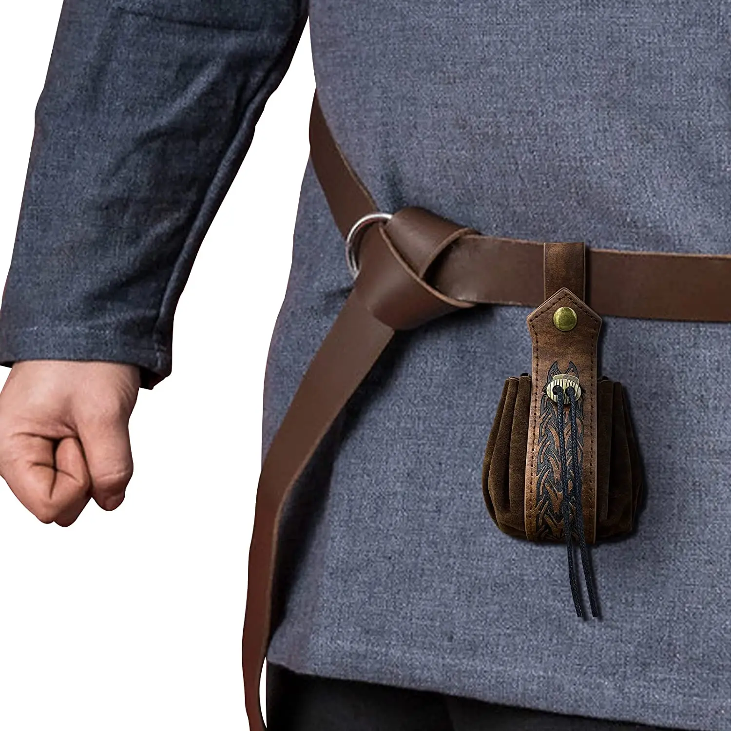 Medieval Faux Leather Drawstring Pouch, Retro Nordic Portable Coin Purse, Vintage Belt Pouch Dice Bag For Men Women Cartera